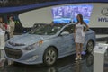 Hyundai Sonata Hybrid car model on display